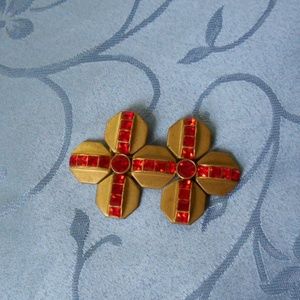Vintage Art Deco Czech Belt Buckle gold tone & red